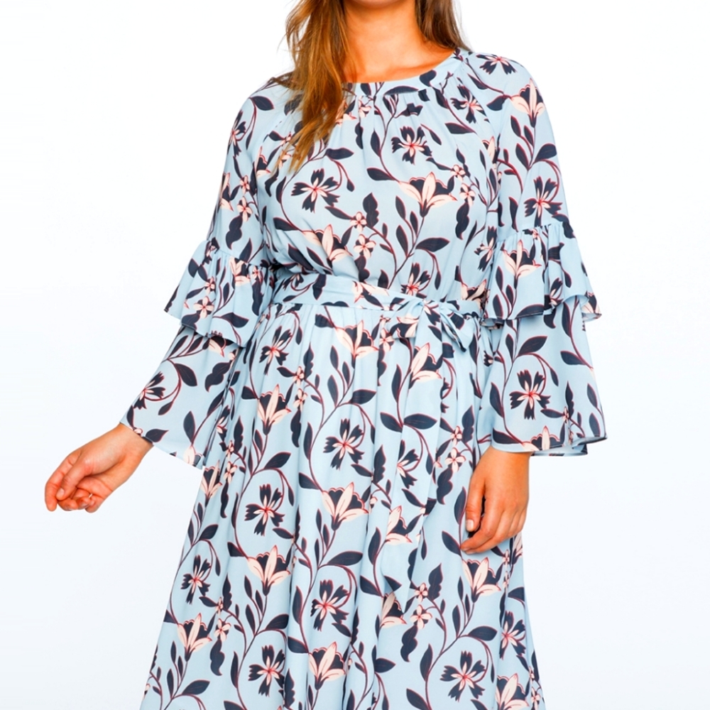 Blue ruffled sleeve dress